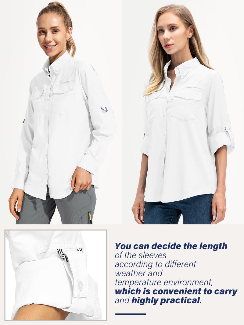 Toomett Womens Safari Shirts Quick Dry UPF 50 Fishing Shirts Lightweight SPF Long Sleeve Sun Protection Shirts,F5026,White,L - Image 5